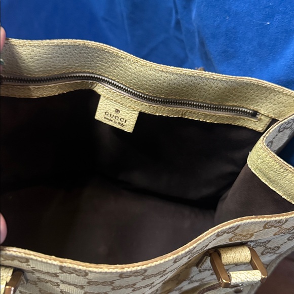 Auth Gucci GG Canvas x Leather Beige x Ivory 124260 214397 Tote Bag NS100248 - Picture 6 of 11